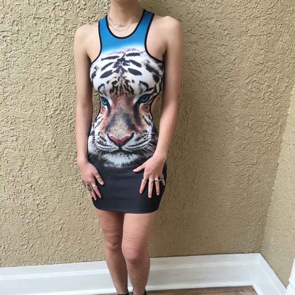 Blue Tiger Print Racerback Mini Dress